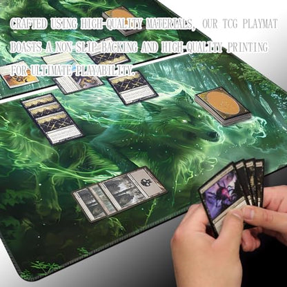 Premium Board Game 24x14in TCG Playmat Compatible for OCG CCG RPG MTG Play Mats,Mousepad Desk Mat (040322-Green Wolf) - color: 040322-green Wolf