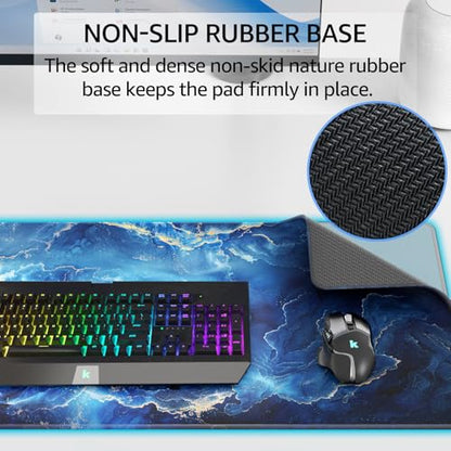 KTRIO Large Gaming Mouse Pad, Desk Mat, 31.5 x 11.8 in, Blue Marble, XL | Smooth Micro-Weave Surface, Artistic Pattern Design, Non-Slip Rubber Base, Durable Stitched Edges, Office & Home Use - color: Blue Marble, size: 31.5l X 11.8w Inches