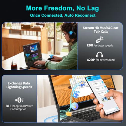Long Range Bluetooth 5.4 Adapter for PC, Wireless USB Dongle External Antenna for Windows 11 10 8.1 7 Linux Laptop Desktop Computer, Pair with Bluetooth Headset Speaker Mice Keyboard Printer - style: Latest BT5.4-Detachable Antenna-BT548