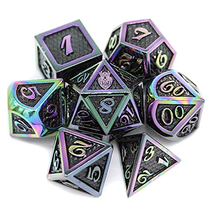 HEIMDALLR Metal DND Dice Set 7 pcs - Dragonhide Design, 16mm Size, Logo on D20; Metal Dice Set & Dice Box; D&D Dice Set D&D (Dungeons and Dragons Dice Set) - Jormungandr Series (Prismatic Dragon) - color: 11 Prismatic Dragon