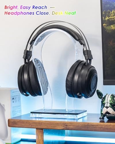 OAPRIRE Acrylic RGB Headphone Stand for Desk with Many Light Modes & Colors | Customizable 213 Lighting Modes & 60,000 Colors, with 4.8ft USB Power Cable, Universal, Sturdy, Gifts for Gamers Men
