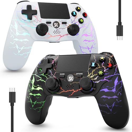 ISHAKO 2 Pack Controller for PS4, Wireless Controller for PS4/Pro/Slim/PC, Gaming Controller with RGB Lighting, 1000mAh Battery, 6-Axis Motion Control, Touchpad - Black & White - color: Black&White
