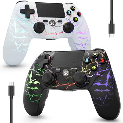 ISHAKO 2 Pack Controller for PS4, Wireless Controller for PS4/Pro/Slim/PC, Gaming Controller with RGB Lighting, 1000mAh Battery, 6-Axis Motion Control, Touchpad - Black & White - color: Black&White