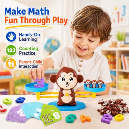 CozyBomB™ Monkey Scale Balance Toy, Number Counting Math Games | STEM Preschool Learning Toys Educational Gifts Boy Girl Birthdays Christmas for 3 4 5 Year olds Homeschool Kindergarten - color: Brown