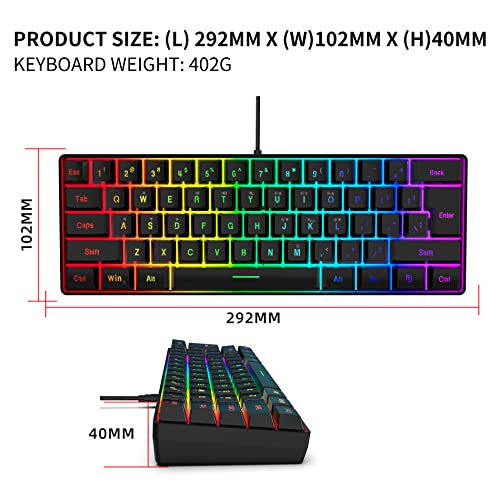DGG 60% Gaming Keyboard and Mouse Combo, Small Keyboard and Mouse Set, Mini Gaming Keyboard 61 Keys True RGB Mechanical Feeling Keyboard Mouse Combo for Computer PC Gamer - color: Black Set