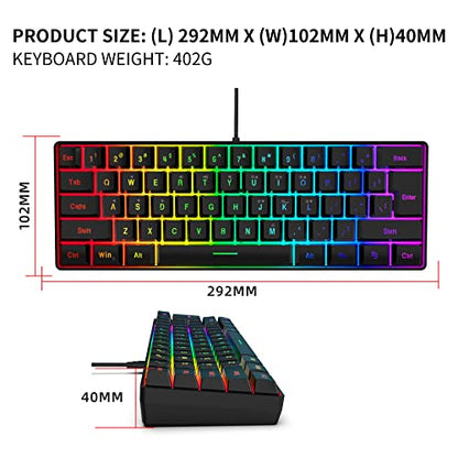 DGG 60% Gaming Keyboard and Mouse Combo, Small Keyboard and Mouse Set, Mini Gaming Keyboard 61 Keys True RGB Mechanical Feeling Keyboard Mouse Combo for Computer PC Gamer - color: Black Set