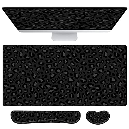 3Pcs Large Gaming Mouse Pad Desk Mat,Keyboard Mouse Wrist Rest Support Set,Extended Laptop Mouse Pad Memory Foam Non-Slip Base for Gamer Home Office(31.5x15.7in)-Black Leopard Cheetah - color: B4-Black Leopard Cheetah