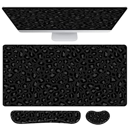 3Pcs Large Gaming Mouse Pad Desk Mat,Keyboard Mouse Wrist Rest Support Set,Extended Laptop Mouse Pad Memory Foam Non-Slip Base for Gamer Home Office(31.5x15.7in)-Black Leopard Cheetah - color: B4-Black Leopard Cheetah