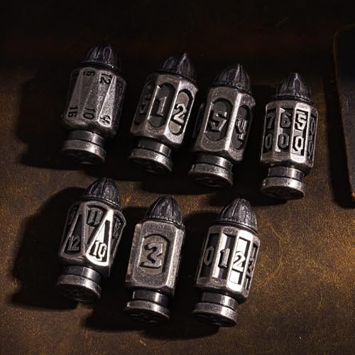 UDIXI Metal DND Bullet Dice Set, 7PCS D&D Bullet Polyhedral Dice Set Nickel | Cool Design, Magazines Container and PU Leather Bag, for Dungeons and Dragons Role Playing Games and Tabletop Games RPG - color: Silver