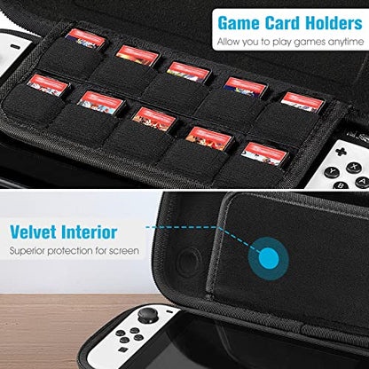 Fintie Slim Carrying Case for Nintendo Switch OLED Model 2021/Switch 2017 - [Slim Fit] Shockproof Protective Travel Storage Bag with 10 Game Cartridges, Gray - color: Gray