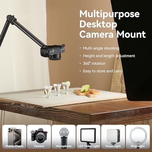 SMALLRIG Overhead Camera Mount, Camera Desk Mount Stand with Flexible Arm, 360° Rotatable Ball Head, DSLR Boom Arm Tabletop C Clamp for Photography Videography Live Stream - 4456 - style: Clamp 4456