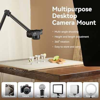 SMALLRIG Overhead Camera Mount, Camera Desk Mount Stand with Flexible Arm, 360° Rotatable Ball Head, DSLR Boom Arm Tabletop C Clamp for Photography Videography Live Stream - 4456 - style: Clamp 4456