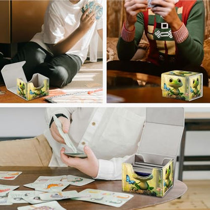 Magnetic Closure TCG Deck Box Portable Card Holder Trading Card Deck Box | PU Leather Collectible Card Case Game Trading Card Deck Box Storage Scratch Resistant Lining, Blue Butterfly And Green Frog - color: Blue Butterfly And Green Frog