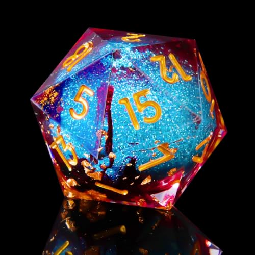 Liquid Core D20 DND 22MM Single Dice with Resin Sharp Edge 20 Sided D&D Dice, Handmade Polyhedral for Dungeons and Dragons, RPG, (Liquid Blue Red) - color: D20-liquid Blue Blood