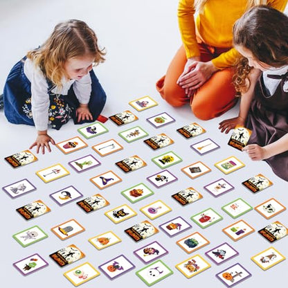 gisgfim 100 PCS Memory Matching Game Happy Halloween Concentration Memory Games Card for Kids Educational Ages 3-8 A Fun & Fast Halloween Theme Matching Games - style: Halloween