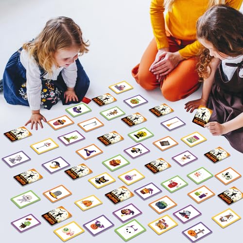 gisgfim 100 PCS Memory Matching Game Happy Halloween Concentration Memory Games Card for Kids Educational Ages 3-8 A Fun & Fast Halloween Theme Matching Games - style: Halloween