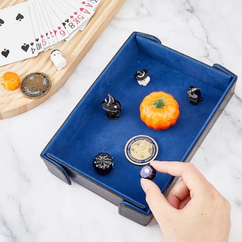 DICOSMETIC PU Leather Dice Tray Folding Dice Rolling Mat 8.15x5.51x1.38 Inch Blue Rectangle Dices Holder Foldable Dices Storage Box Portable Tabletop Tray for RPG Game Enthusiasts Playing Cards - color: Blue