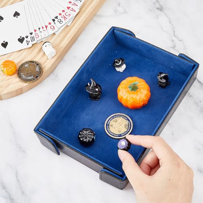 DICOSMETIC PU Leather Dice Tray Folding Dice Rolling Mat 8.15x5.51x1.38 Inch Blue Rectangle Dices Holder Foldable Dices Storage Box Portable Tabletop Tray for RPG Game Enthusiasts Playing Cards - color: Blue