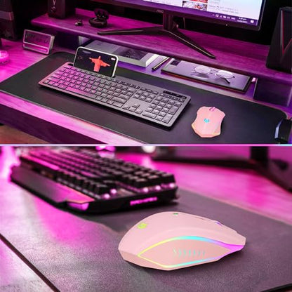 Wireless Gaming Mouse, Rechargeable Computer Mouse, 7-Color LED Light, Ergonomic Mouse with 6 Silent Click Buttons, 3 Adjustable 2400 DPI Wireless Mouse for Laptop,PC,Mac, Pink - color: Pink