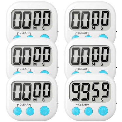 6 Pack Digital Kitchen Timer Small Classroom Timers for Kids Teachers (White) - color: White