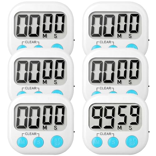 6 Pack Digital Kitchen Timer Small Classroom Timers for Kids Teachers (White) - color: White
