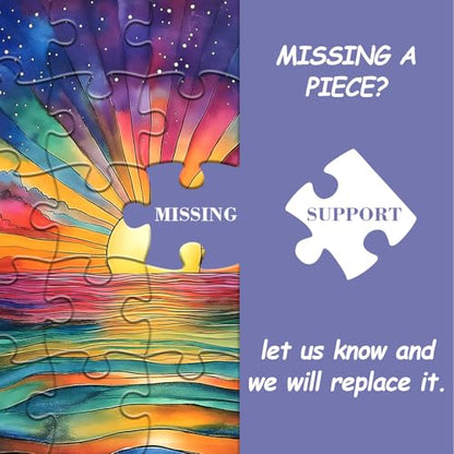 Impossible Puzzle for Adults 1000 Pieces, Ocean Sunset Puzzles with Colorful Rainbow Gradient, Magic Nature Art Jigsaw Puzzle, Challenging Hard Puzzle for Adults - style: Ripples of Light Puzzle