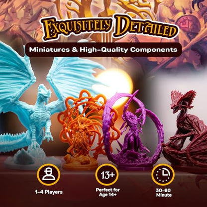 Draco Studios Dragonbond: Lords of Vaala – 2 Player Fantasy Board Games for Adults, Dragon Game for Kids, 2 Player Strategy Board Games for Adults, RPG Cooperative Conquest, 1-4 Players, Age 14+ | Asymmetric Board Game, ~60 Minute, With 4 Miniatures, Card