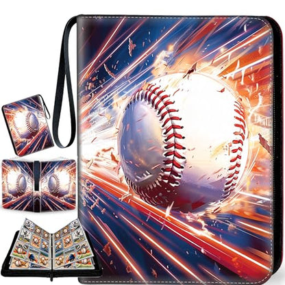 Baseball Card Binder with Sleeves, 9-Pocket Portable Card Protectors Album Holder Book with Zipper, Fits 900 Cards with 50 Removable Sleeves, Baseball Cards Display Storage Carrying Case -GYYS02 - color: Baseball-GYYS02-900 cards