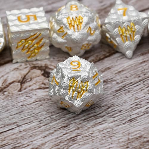 Dragon Scale Metal Dice Set-Dragon Claw,with Gift Metal Box for TTRPG Tabletop Gaming,Dungeon Masters,RPG Adventures(White) - color: White