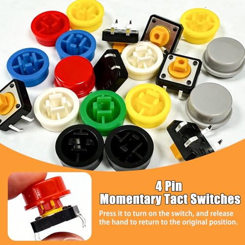 TWTADE/140PCS Tactile Push Button Switch 4 Pin Momentary Tact Switches 12x12x7.3mm with 7 Color Switch Caps (70Sets) - color: 7 Colors-4 Pin 12x12x7.3mm