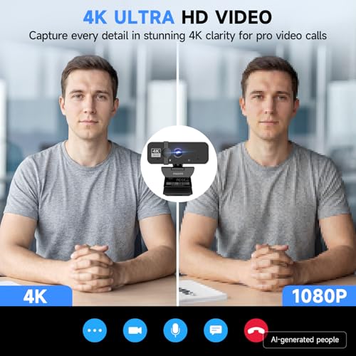 PHILIPS 4K Webcam for PC with Microphone, Computer Camera for Meetings with Privacy Cover, Plug & Play USB Web cam for Laptop, Desktop, Zoom, Teams, Skype, Video Conferencing, Streaming - Black | Plug & Play USB Web cam with Privacy Cover, for Laptop, Des