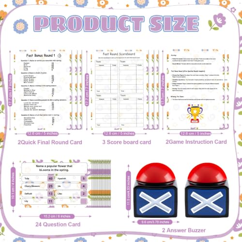 Spring Friendly Feud Game with 2 Answer Buzzers, Fun Family Spring Party Games for Adults Teens Feud Card Trivia Quiz Activities for Holiday Party Family Office Group Team Building - style: Spring