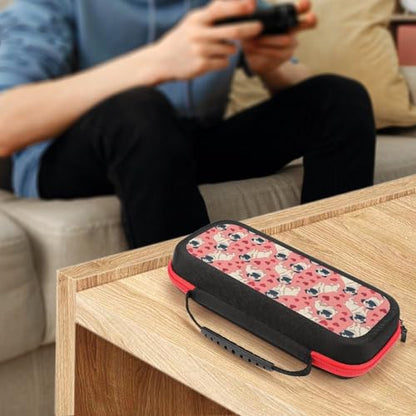 AoHanan Switch Carrying Case - Cartoon Pugs Puppies on A Pink Game Case With 20 Games Cartridges, Hard Shell Travel Protection Storage for Console & Accessories - color: Cartoon Pugs Puppies on A Pink