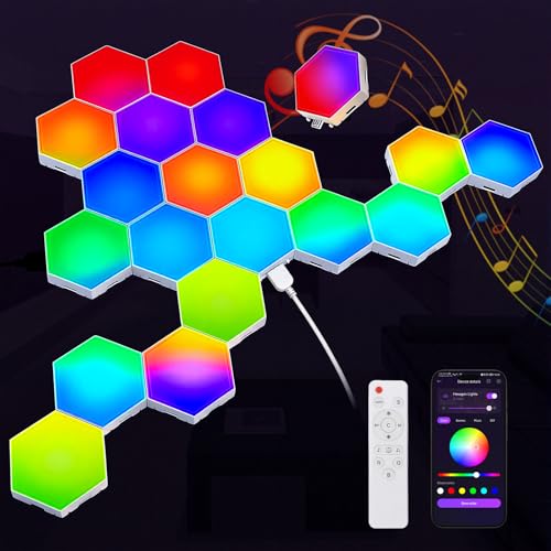 TISOFU 20 Pack Hexagon Lights LED Wall Panels, RGB Gaming Lights with APP/Music Sync & Remote, DIY Smart Modular Hexagonal Honeycomb Glide Hex Tiles Panel, Bedroom Party Decor Gifts - size: 20 Pack