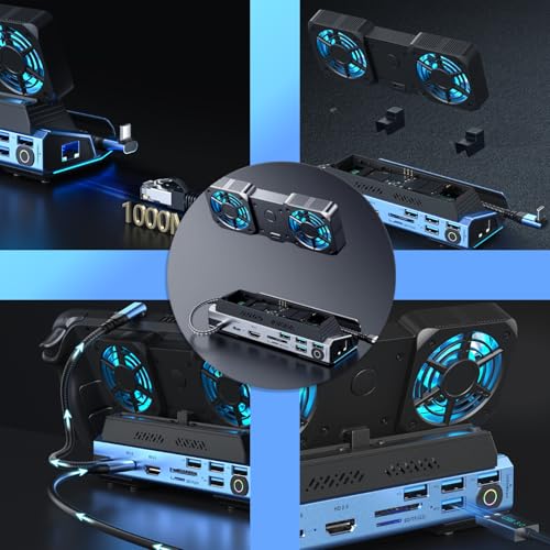 14-in-1 Docking Station for Steam Deck, ROG Ally X & Legion Go, Dual Cooling Fan USB C Docking Station with HDMI 4K 60Hz, 1000Mbps, 4*USB 3.0, USB C 100W PD, SD TF Slot