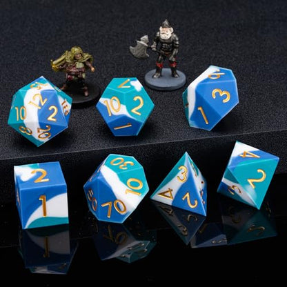 DND Silicone Rubber Polyhedral Dice,Sharp Edges D&D Dice Set 7pcs (D4, D6, D8, D10, D12, D20, D%) for Dungeons and Dragons, RPG, MTG for Ages 15 and Up - color: Royal Blue White Sky Blue