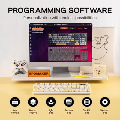 EPOMAKER X Aula F108 PRO Wireless Gaming Keyboard with Screen, 8000mAh Battery, 104 Hot-Swappable and Programmable Keys and Knob, RGB Backlight, for Mac/PC/Android (Grey&Yellow) - color: Grey&Yellow