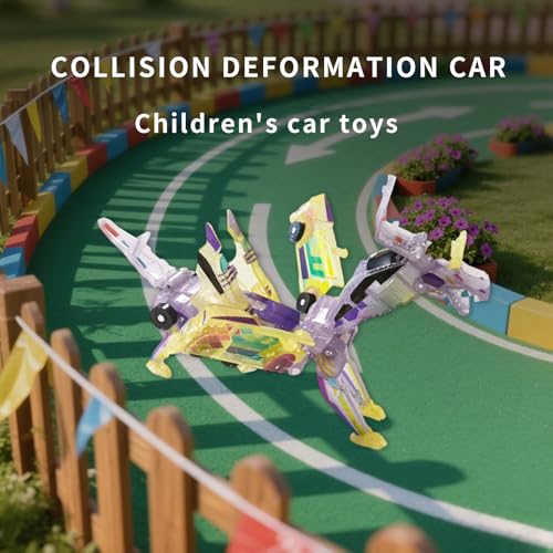 Crystal Transforming Dinosaur Car Toy 2-in-1 Transparent Magnetic Cars Convert to Dinosaur Robot, See-Through Crash-Activated Deformation Toy No Battery, for Kids 3-12 (Crystal) - color: Crystal