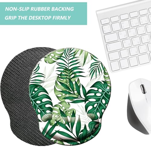 Mouse Pad with Wrist Support, Ergonomic Mouse Pad with Memory Foam Wrist Rest Cushion, Non-Slip Rubber Base Gaming Mice Pad for Home Office Computer Laptop, Green Frond - color: Green frond