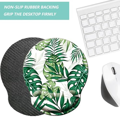 Mouse Pad with Wrist Support, Ergonomic Mouse Pad with Memory Foam Wrist Rest Cushion, Non-Slip Rubber Base Gaming Mice Pad for Home Office Computer Laptop, Green Frond - color: Green frond
