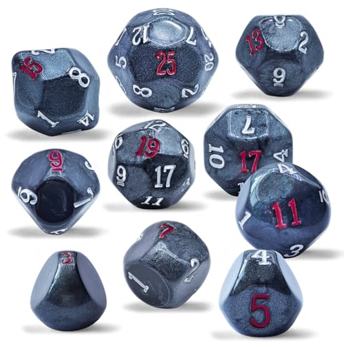 10 Pieces Odd Numbered Polyhedral Dice Set D3-D25, Odd Number Dice D3, D5, D7, D9, D11, D13, D15, D17, D19, D25 for Role Playing Table Games (Marble Black Set) - color: Marble Black Set
