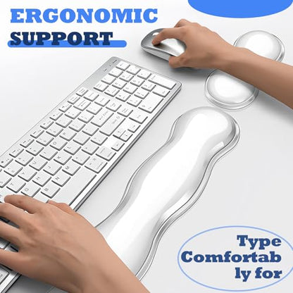 Silicone Gel Keyboard and Mouse Wrist Rest Set, Ergonomic Cool Non-Slip Pad for Typing Pain Relief, Comfort Support for Office Home Computer Laptop, White ﻿ ﻿