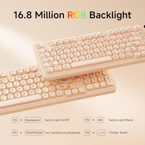 EWEADN V102 Wired Keyboard, 98 Keys Creamy Gaming Keyboard with Number Pad, Display Screen & Media Knob RGB Silent Wired Cute Computer Keyboard for Laptop PC Gamer - Cream Pink - color: Cream Pink