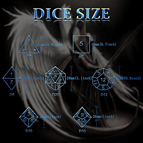 DND Dice, Dungeons and Dragons Dice Metal Dice Set D&D with Box HNCCESG Unique Role Playing Dice Hollow Polyhedral Starter Dice Gaming for Board Game RPG (Angel Blue Number) - color: Angel Blue Number