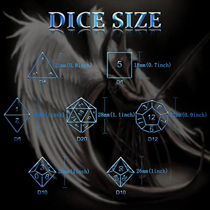 DND Dice, Dungeons and Dragons Dice Metal Dice Set D&D with Box HNCCESG Unique Role Playing Dice Hollow Polyhedral Starter Dice Gaming for Board Game RPG (Angel Blue Number) - color: Angel Blue Number