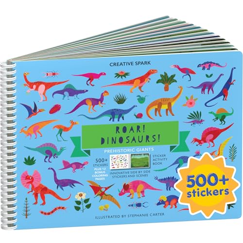 Cupkin Dinosaur Sticker Book Activity for Kids, Toddler Airplane Travel Essentials, 500+ Dino Stickers for Kids + 12 Scenes + 12 Coloring Book Pages, Dinosaur Lover Gift, Crafts for Ages 2–8 Years - color: Dinosaurs