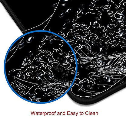 Gaming Mouse Pad, Large Mouse Pads for Desk, Non-Slip Rubber Base Mousepad, Keyboard Mouse Mat, Desk Pad with Stitched Edges, 31.5x11.8inch, The Great Wave Off Kanagawa - color: 14 the Great Wave Off Kanagawa
