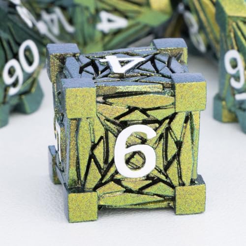 7PCS Metal DND Dice Set with Box, Debris RPG Green Yellow D and D Dice for use with D&D Tabletop Games Role Playing Game Polyhedral Dice Set D20 D12 D10 D8 D6 D4 - color: Green Yellow White