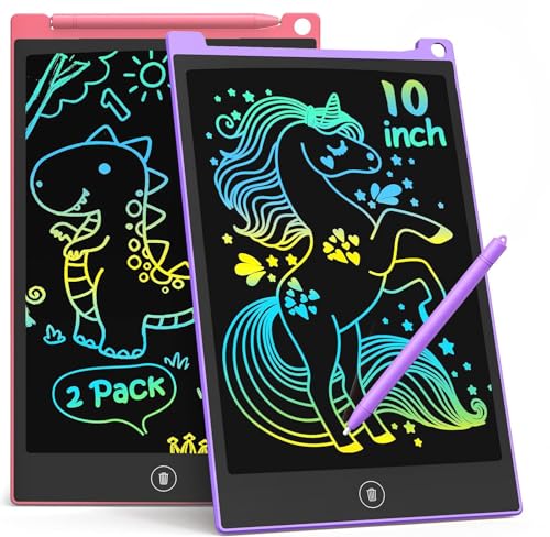 TECJOE 10 Inch 2 Pack LCD Writing Tablet, Colorful Doodle Board Drawing Tablet for Kids, No Mess Toddler Travel Learning Toys, Christmas Birthday Gifts for 3 4 5 6 7 8 Year Old Boys Girls Preschooler - color: Purple Pink