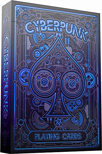Cyberpunk Blue Playing Cards, Cardistry Decks, Black Deck of Cards for Kids & Adults, Cool with Card Game e-Book, Unique Poker, - color: Blue